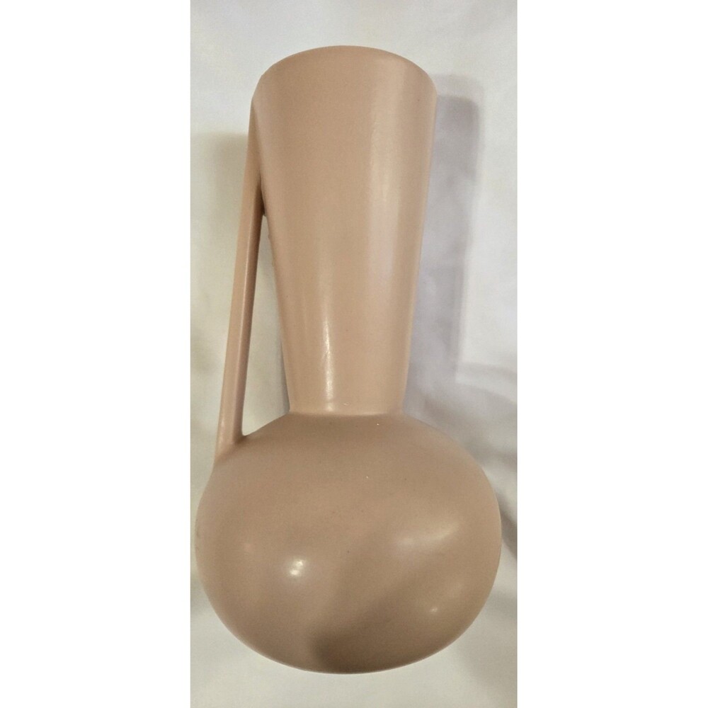 Statement Vase Vintage Peach Pottery Flower Vase Unique Handle Mid Century